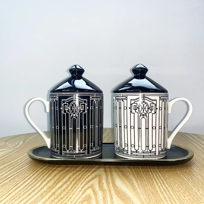 Creative Ceramic Lovers Mug Geometric Pattern Western Food Afternoon Tea Breakfast Cup Coffee Cup Home Decoration Modern