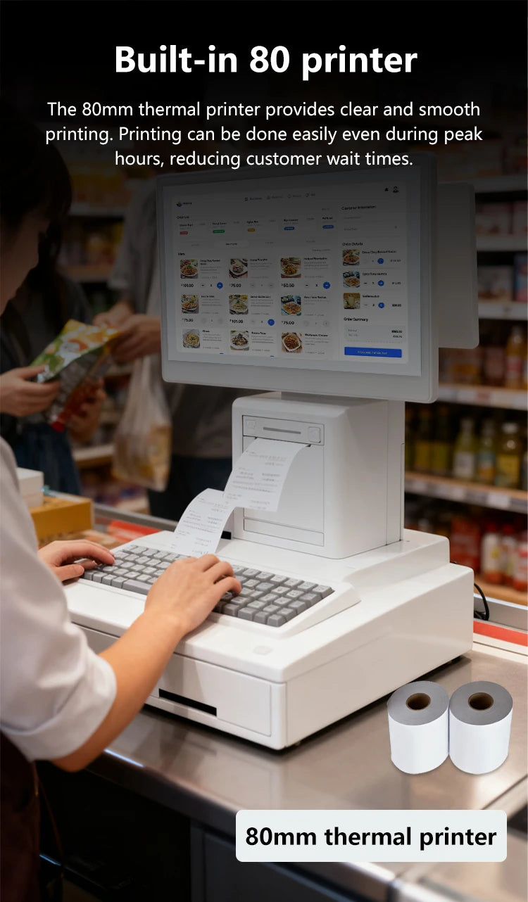 Dual Screen Touch Android Cash Register for Aliexpress, with Cash Drawer for Supermarkets Retail Stores Restaurants