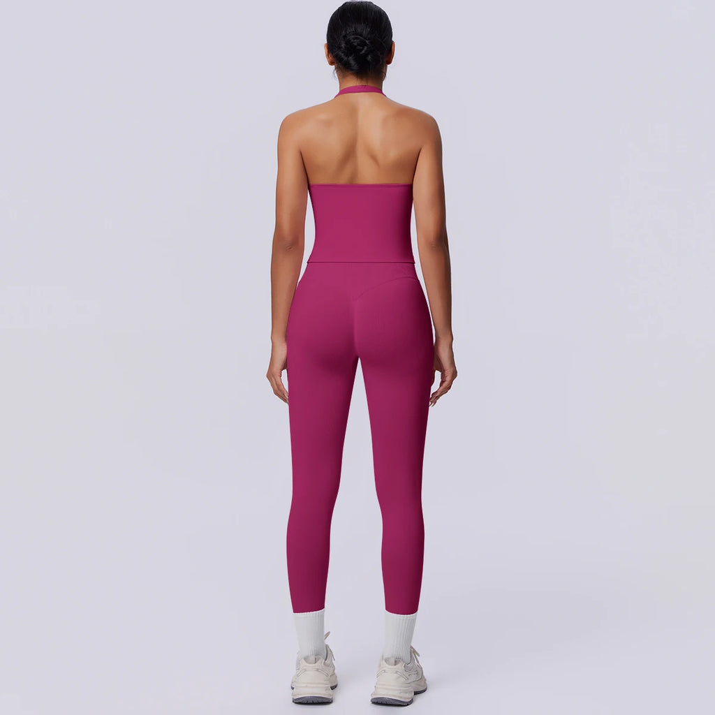 2PCS Woman Yoga Set Solid Color Sexy Fitness Top Summer Gym Workout High Stretch Female Pants Sports Fitness Clothing Yoga Set