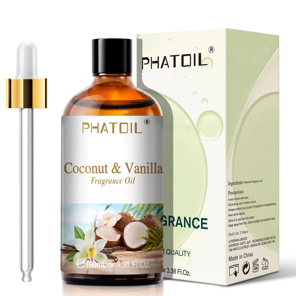 PHATOIL 100ml Fruit Series Fragrance Oils with Glass Dropper Coconut & Vanilla Strawberry Mango Cherry Aroma Oil For Diffuser