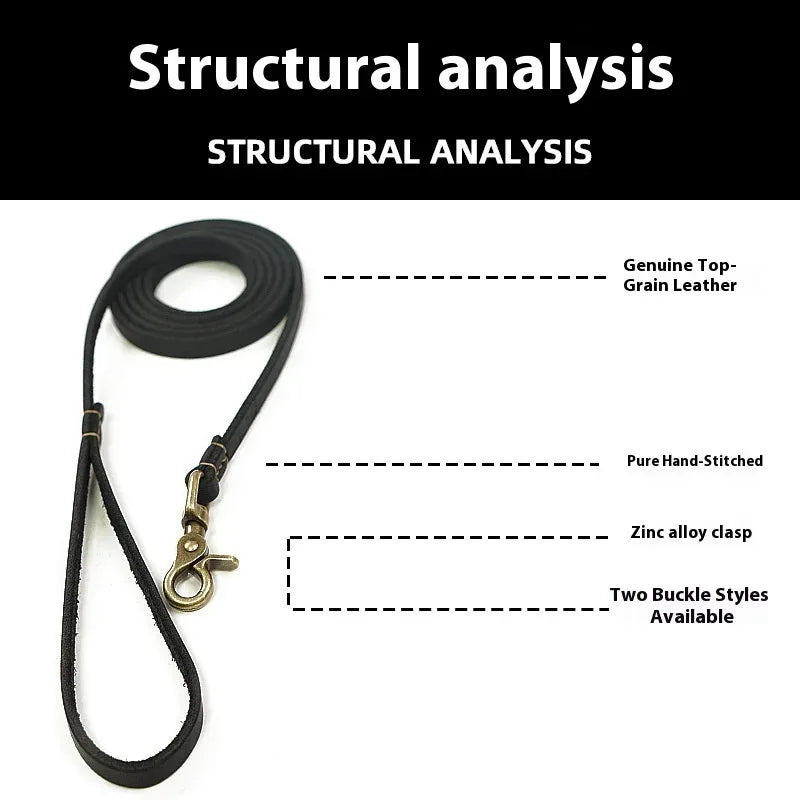 2025 New Top Grain Leather Dog Leash Genuine Cowhide Traction Rope Durable Pet Tether for Small to Medium Sized Pets