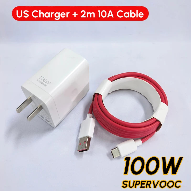 Oneplus Charger Original 100W 80W USB Adapter SUPERVOOC Type C 10A Cable For Oppo Realme Fast Chargers One Plus 15 13 12  11 Pro