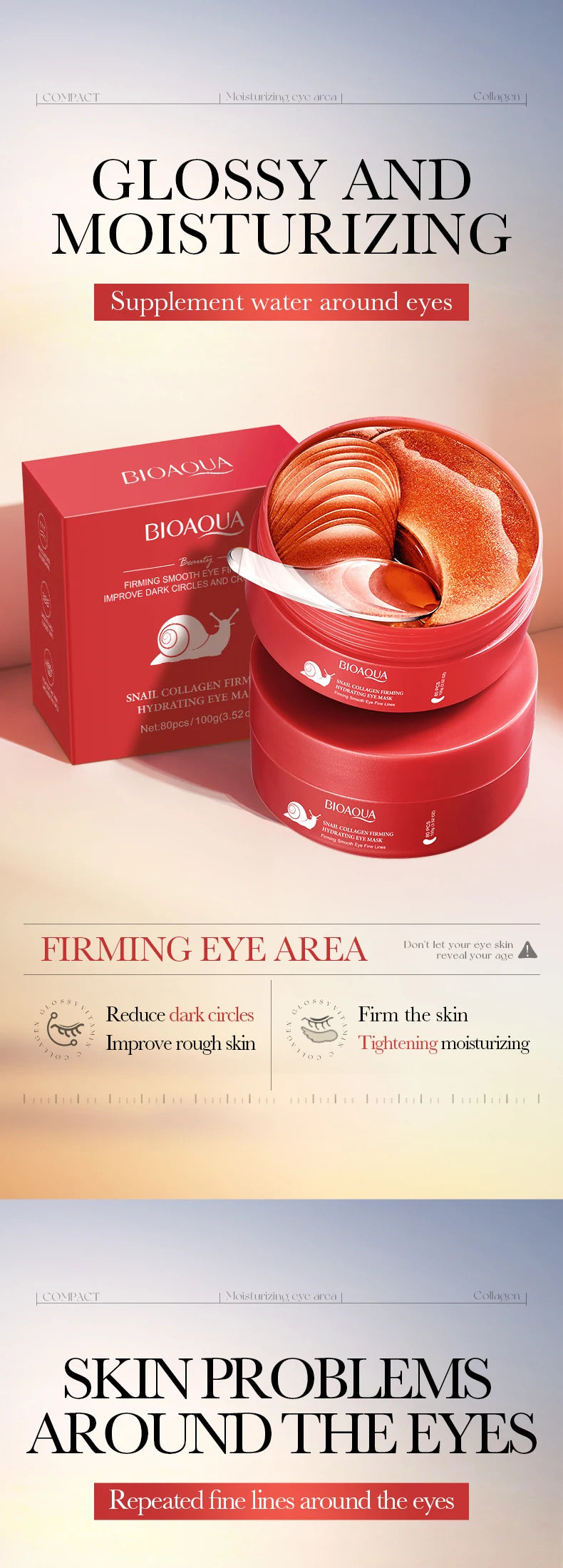 80pcs BIOAQUA Snail Crystal Collagen Eye Mask Anti Dark Circles Eyes Bags Anti-Wrinkles Moisturizing Anti-Aging Eye Patches