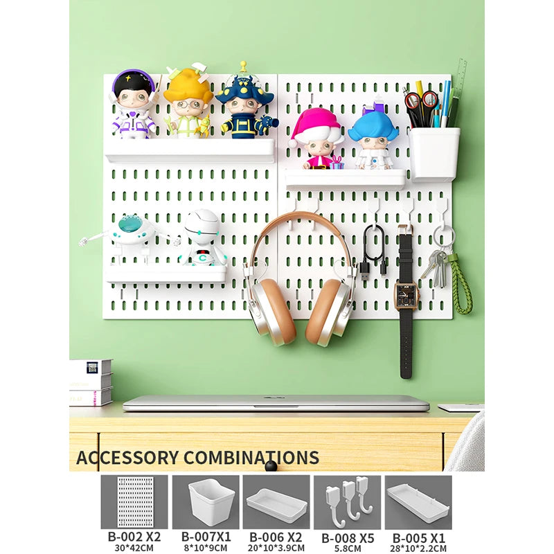 Study Room Pegboard with Shelves Tool Free Wall Grid Scratch Proof Easy to Install for Computer Desk Accessories