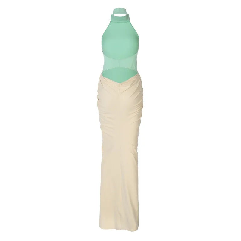 BOOFEENAA Patchwork Halter Backless Maxi Dress for Dinner Evening Gown Sexy Elegant Party Dresses for Woman Fall 2025 C15-CH41