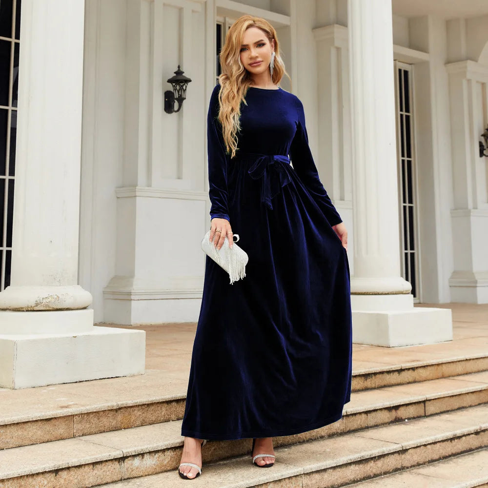 Spring 2025 Elegant Red Long Dress Velvet Solid Color Premium Formal Evening Vestidos Festa Luxo Rojo Maxi Dresses For Women