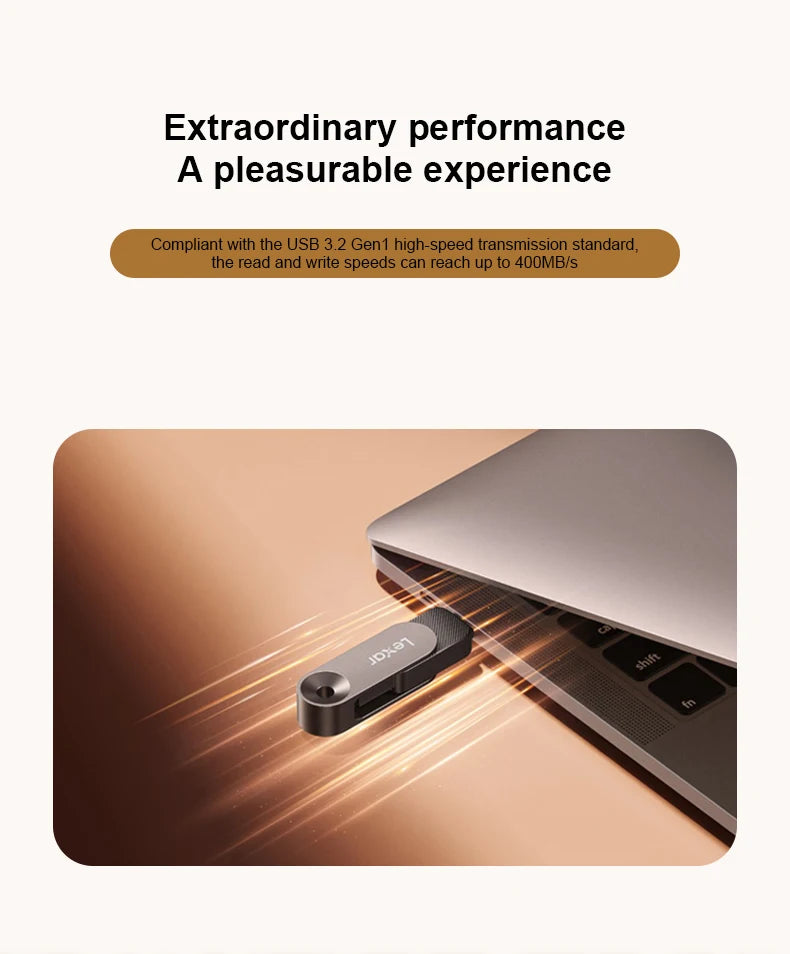 Lexar USB 3.2 Type-C and Type-A Flash Drive Metal Pendrive 128GB 256GB 512GB 1TB Max 400Mb/s U Disk for Xiaomi Huawei iPhone 15