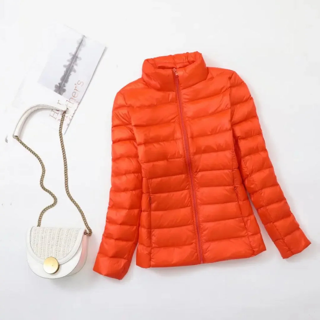 Plus Size Light Down Jacket Women Inner Cloth Autumn Winter Slim Short Stand Collar Warm White Duck Down Coat Women Outerwear