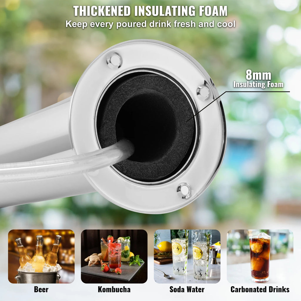 SucceBuy Triple Taps Draft Beer Tower Dispenser Stainless Steel Keg Beer Tower Kegerator Tower Kit Pre-Assembled Tubing for Bar