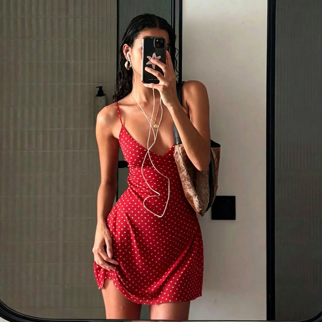 Summer Women's Dress Y2K Sweet Lady Fashion Street Women Dot Print Casual Simple Basic Sleeveless Dress Women's Chic