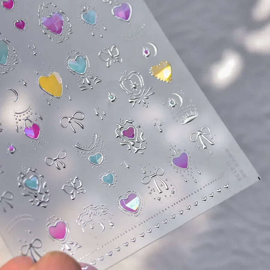 5D Gradient Love Gem Glitter Love Heart Colorful Cat's Eye Rhinestone Soft Self Adhesive Nail Art Stickers Shiny Manicure Decals