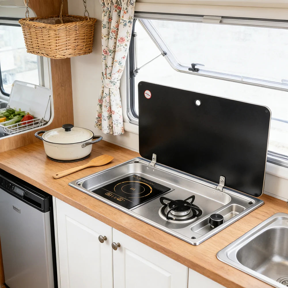 JDA Wholesale SS304 RV Built-In Gas Burner And Induction Cooker For Caravan Camper & Marine Use