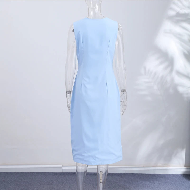 Camisole Women's Dress U Neck Zipper Dress Fitted Waist Split Long Dress Elegant Stylish Wear Date Party Outfit