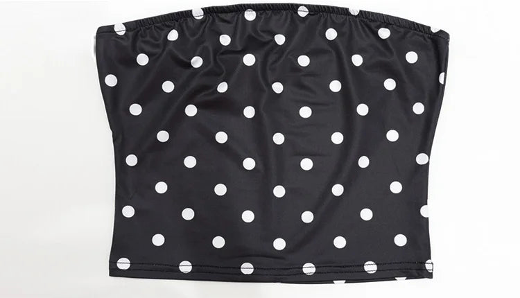 Ahagaga Fashion Women's Strapless Suits With Scarf Polka Dot Summer Regular Causal 2Pcs (Tops+Skirts) Sexy Slim Fit Female Sets