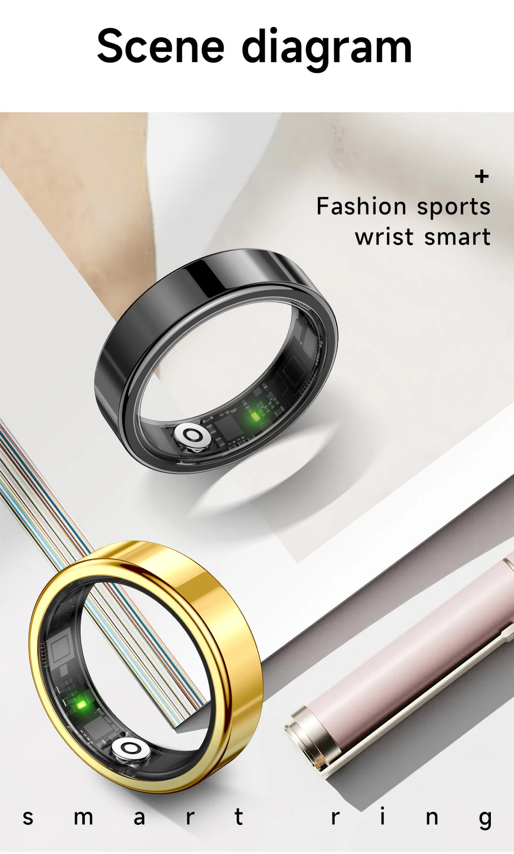 R09 Smart Ring Men Women with Charging Case Heart Rate Blood Oxygen Skin Temperature Monitor Waterproof For Android iOS R12