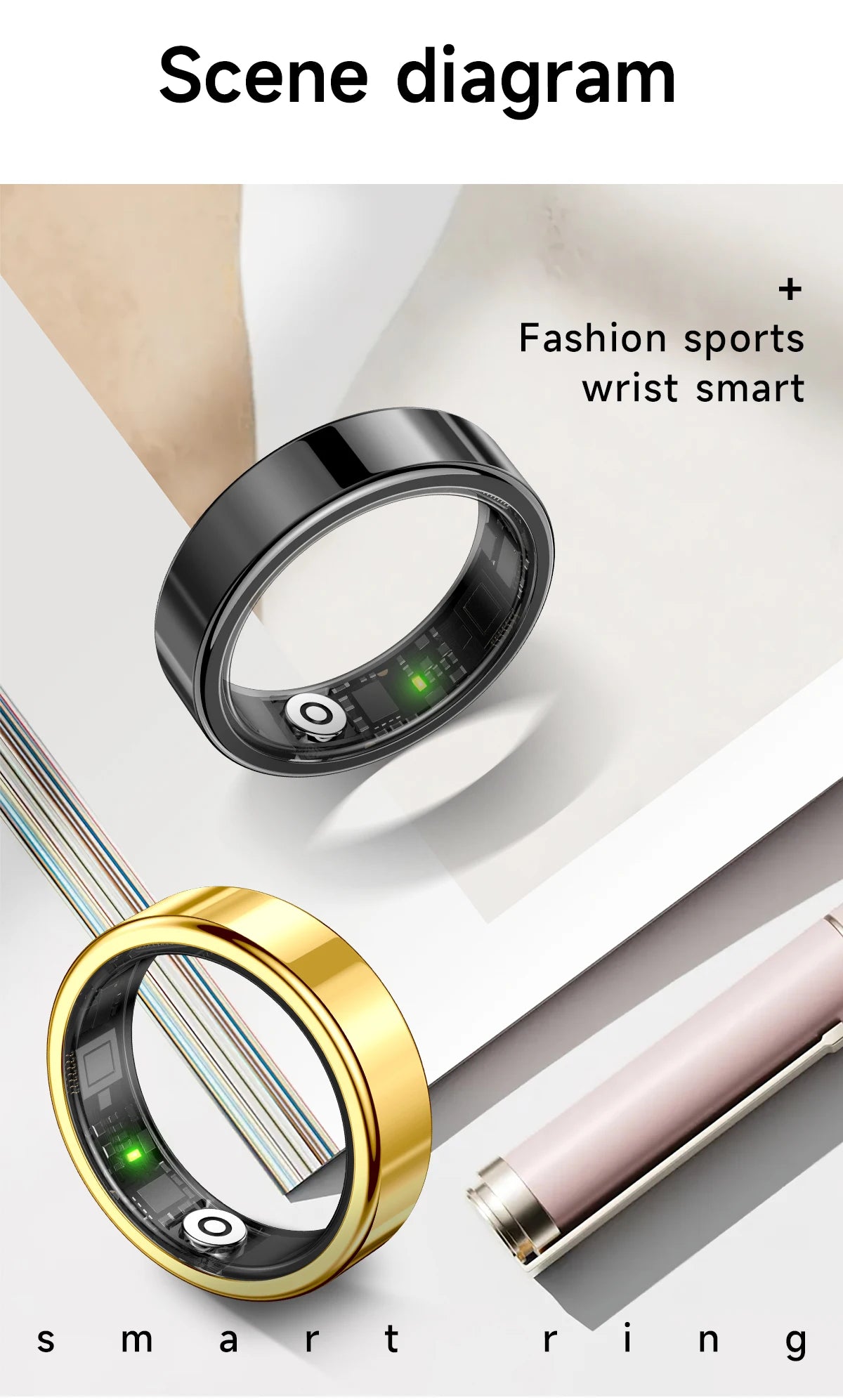 R09 Smart Ring Men Women with Charging Case Heart Rate Blood Oxygen Skin Temperature Monitor Waterproof For Android iOS R12