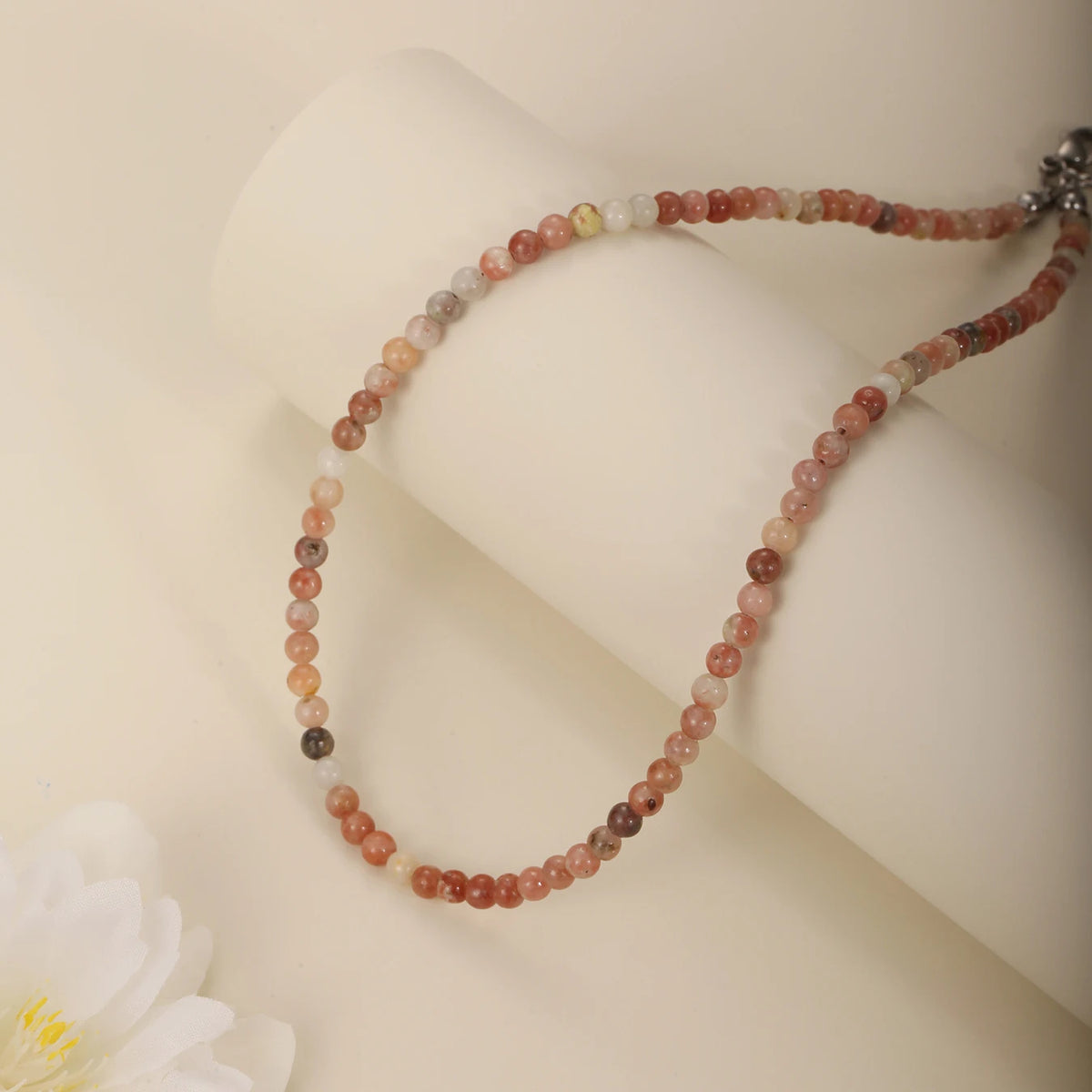 1PC 4mm natural amazonite stone beaded necklace for women ingx tiny pink wintersweet india onyx necklace women beaded jewelry