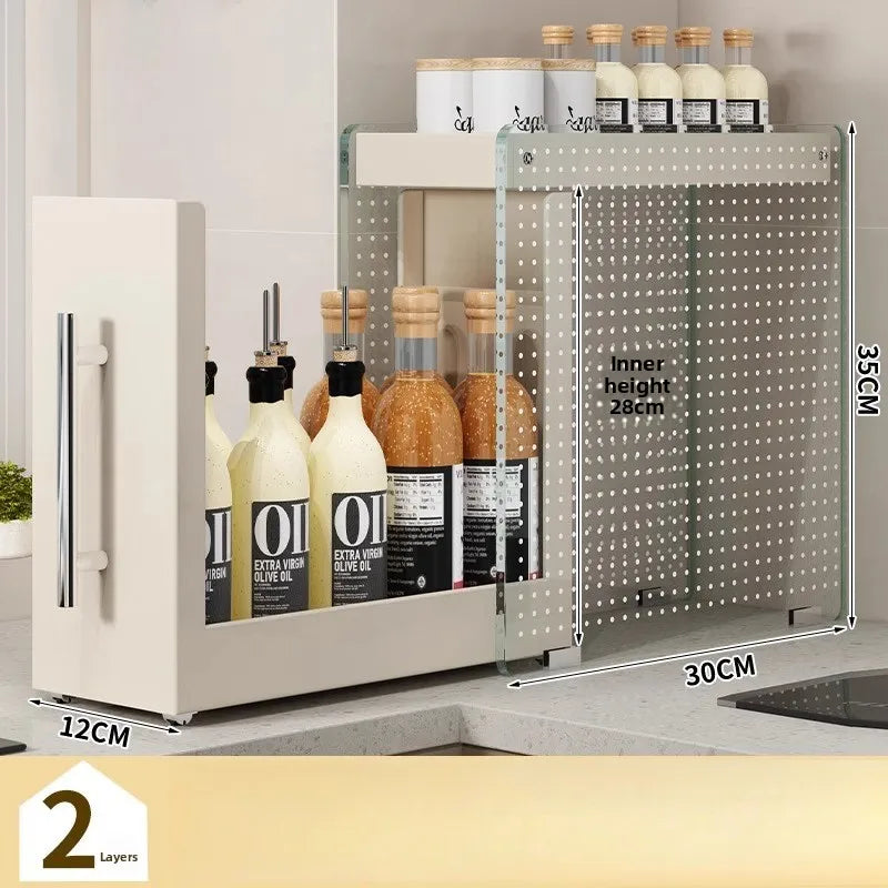 Narrow Kitchen Countertop Pull-Out Spice Rack Organizer Space Saving Shelf with 16 Magnetic Accessories Included