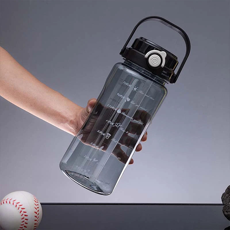 1.5/2Liter Sport Straw Water Bottle With Time Scale Plastic Summer Cold Juice Water Cup Large Capacity Portable Travel Bottles