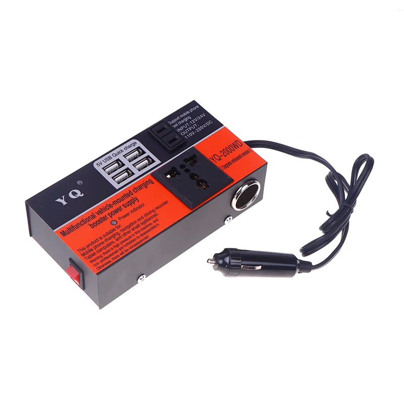 New Car Inverter Car Power Inverter 2000W  DC 12V/24V To DC 110V/220V Converter Trip 4 USB Overload Protection