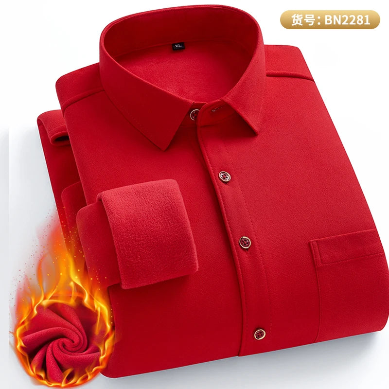 Men's Warm Long-Sleeved Shirt with Double-Sided Fleece, Winter Casual, Cold-Resistant, Street Fashion, Comfortable and Versatile