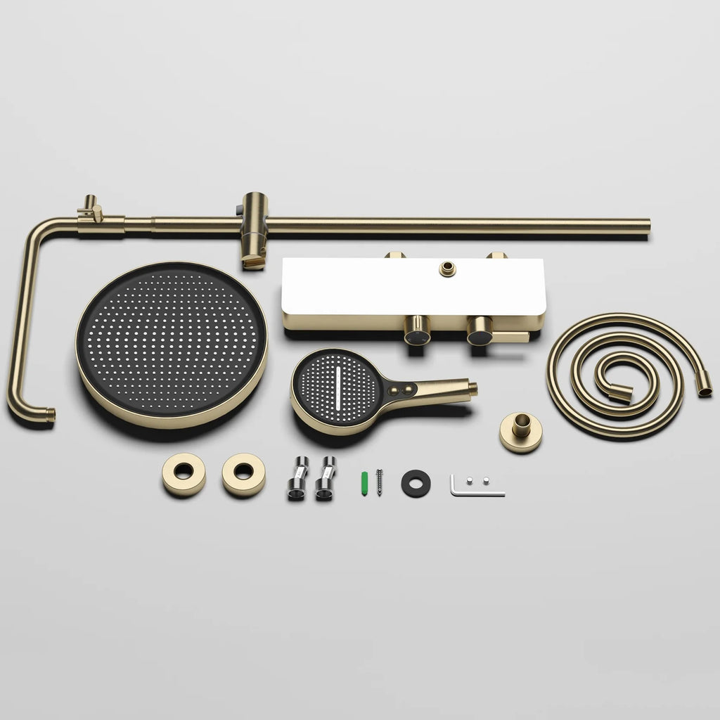 KEMAIDI Rose Gold Bathroom Shower Set Rainfall Hot And Cold Control Multifunctional Bath Shower Faucet System W/ Hand Shower