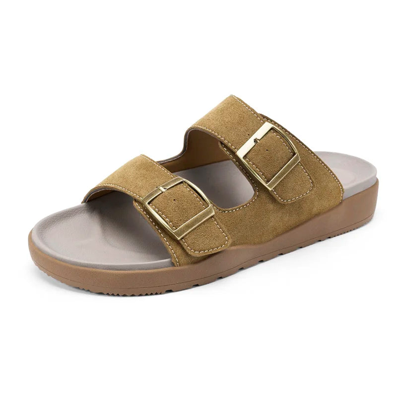 Suede Leather Mens Slippers Casual Sandals Breathable Slides Lightweight Summer Beach Flats Outdoor Walking Shoes Zapatos Hombre