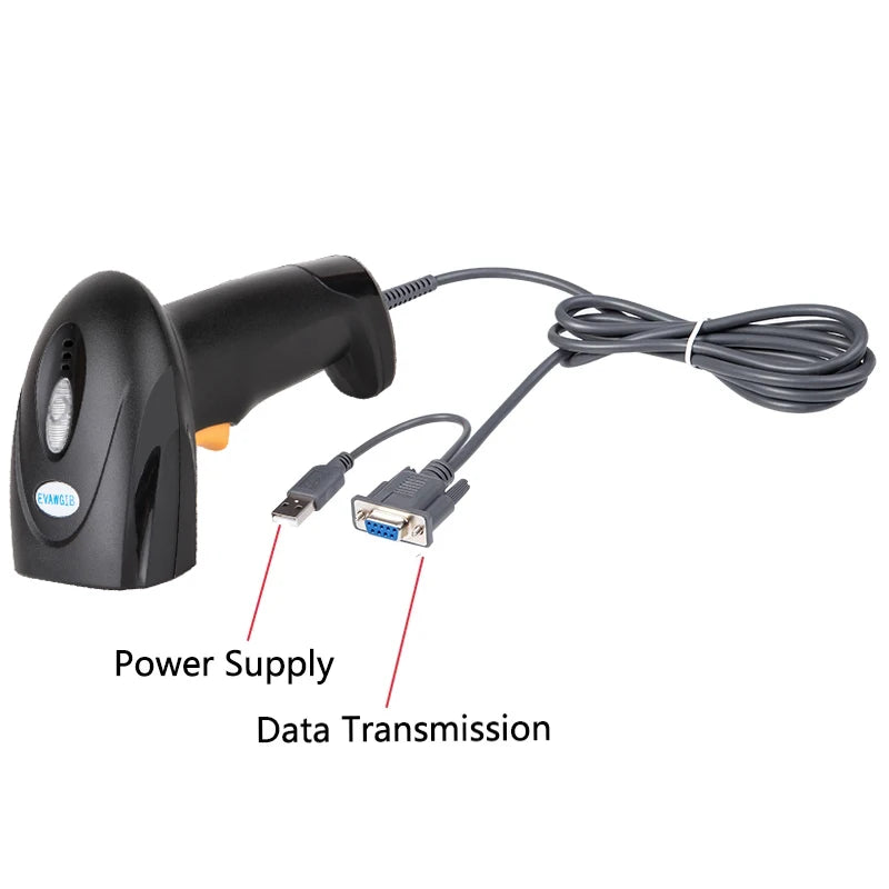 EVAWGIB Handheld Wired QR Barcode Scanner 1D Laser 2D Bar Code Reader With USB and RS232 Interface For Serial Connection
