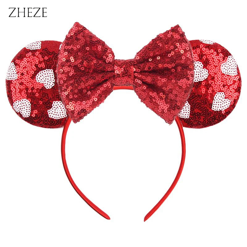 New Valentine's Day Mouse Ears Headband For Girls Women Sequins Love 5"Bow Hairbands Festival Party DIY Hair Accessories Femmes