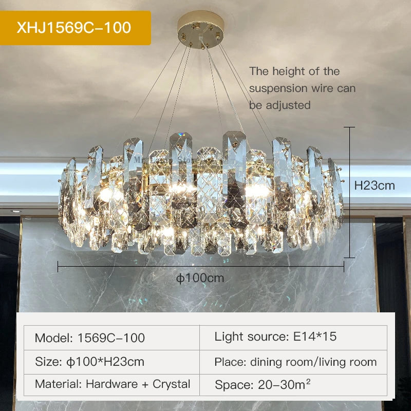Postmodern Light Luxury LED Crystal Chandelier Atmosphere Dining Room High-end Home Bedroom Kitchen Living Room Pendant Lights