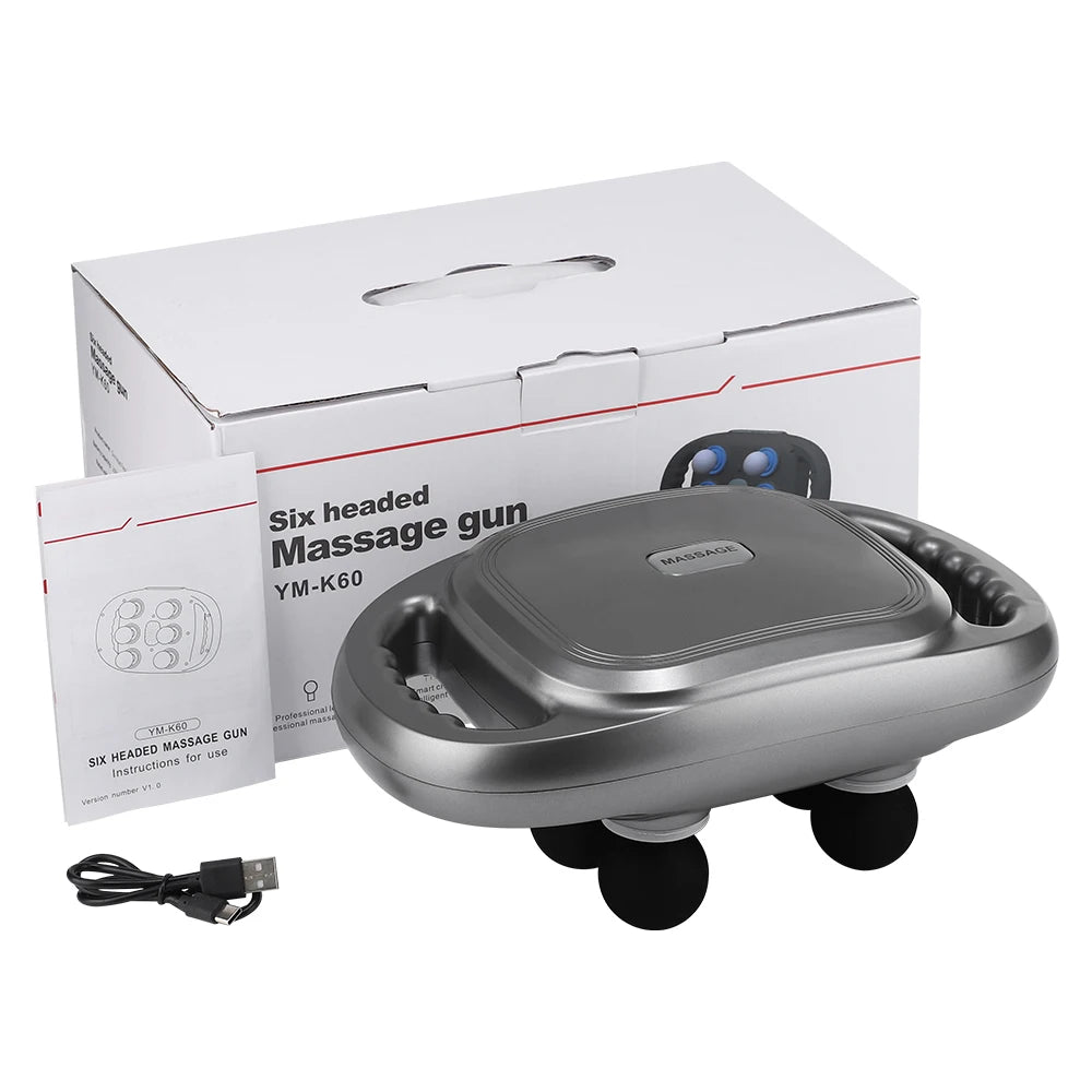 Electric Fascia Gun 6 Heads Massage Gun High Frequency Vibration Muscle Relax Body Massager Deep Tissue Back Leg Neck Massage