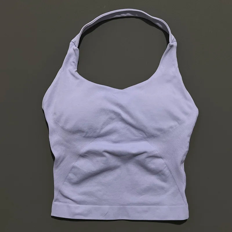 HISTELLO Sports Halter Top Seamless Longline Strappy Gym Tank Top Women Yoga Clothing Workout Fitness Sportswear Pilates Vest