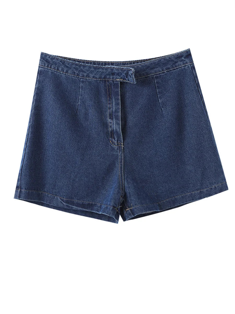 Summer Women's Denim Shorts Sleeveless High Waist Wide Leg Shorts A-Line Hot Pants Lady Jeans Bottoms Shorts Casual Style Jeans