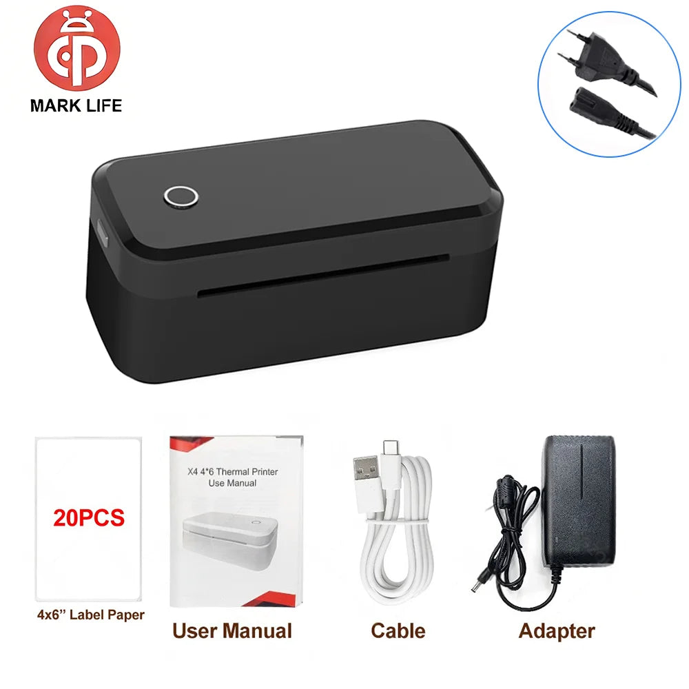 Marklife Thermal Label Printer X4 Small Shipping Label Printer For 4x6 Packages Printing Bluetooth & Automatic Label Recognition