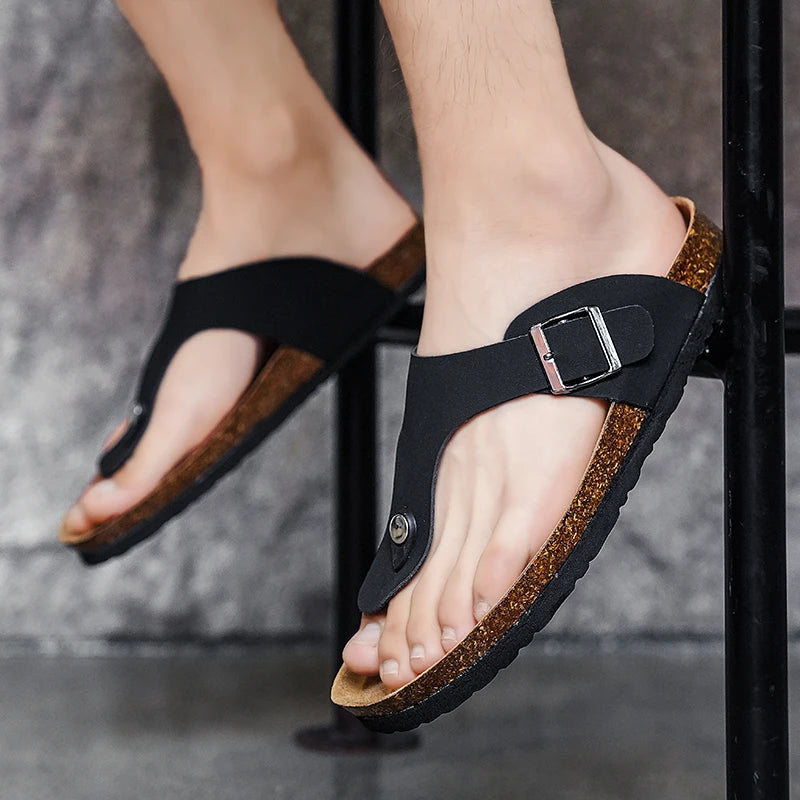 Cork slippers Men's casual comfort sandals summer Flip flop outdoor anti slip beach shoes fashion youth breathable tide slippers