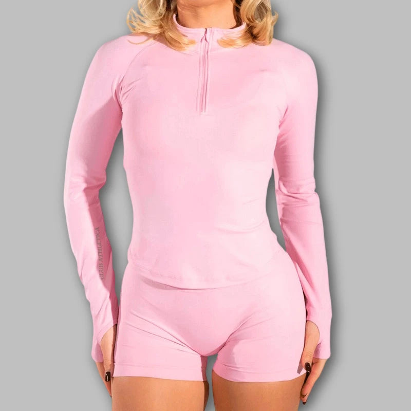2026 2pcs Long Sleeve Yoga Set Women Half Zippy Jacket Longline Sports Top Gym Shorts Fitness Suits Running Coats Workout Set