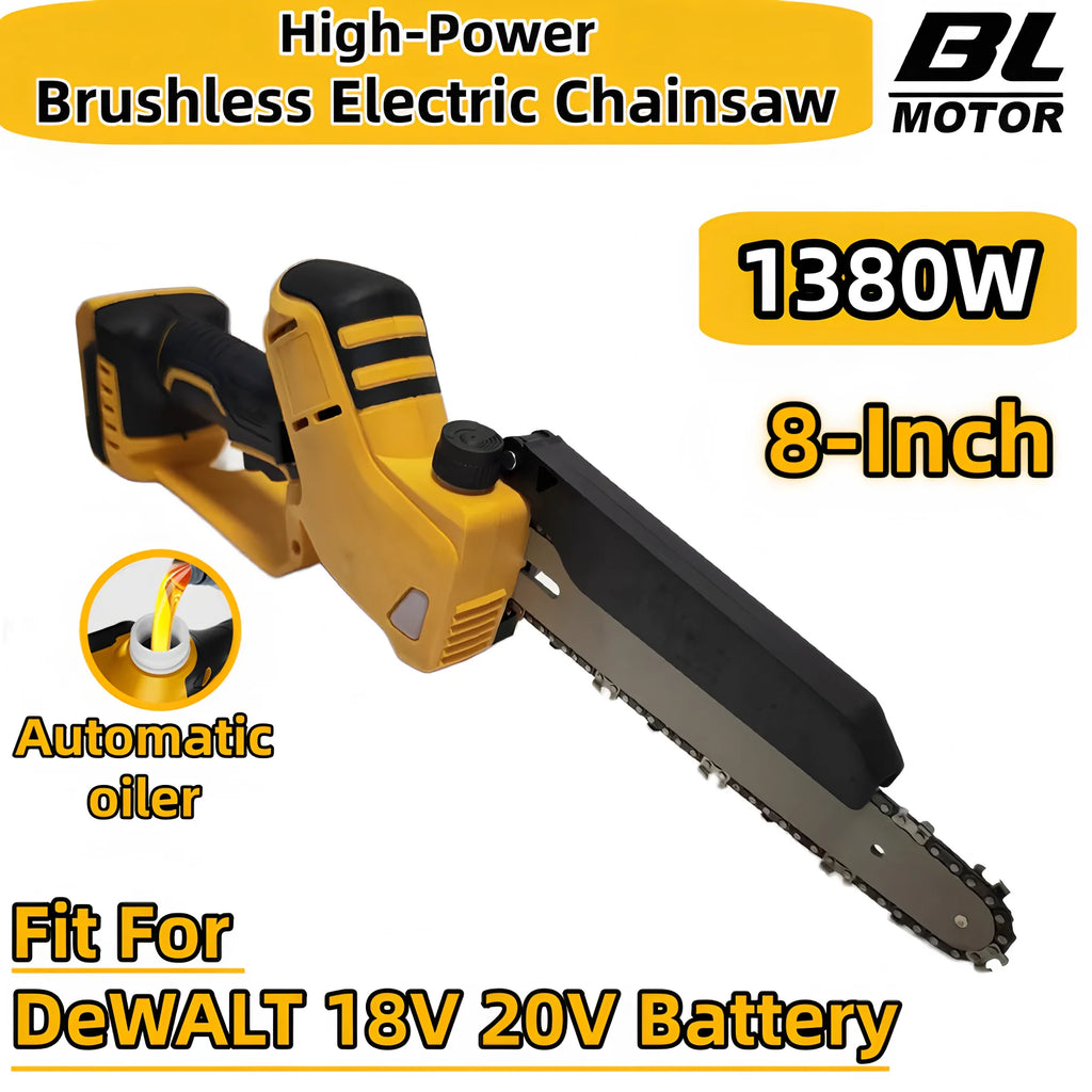 High-Power 1380W Brushless 8 Inch Chainsaw Auto Oiler Electric One Click Adjust Chain Saw Power Tools For DeWALT 18V 20V Battery
