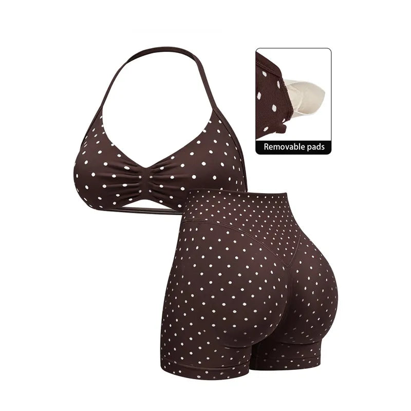 2 Piece Yoga Sets Leopard Dot Print Sporty Crop Top Bra High Waist Biker Shorts Set Yoga Outfit Workout Tracksuit For Women XP36
