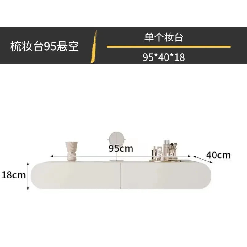 Cream Wall Mounted Dresser with Mirror Modern Minimalist Bedroom Makeup Vanity Floating Storage Console Table