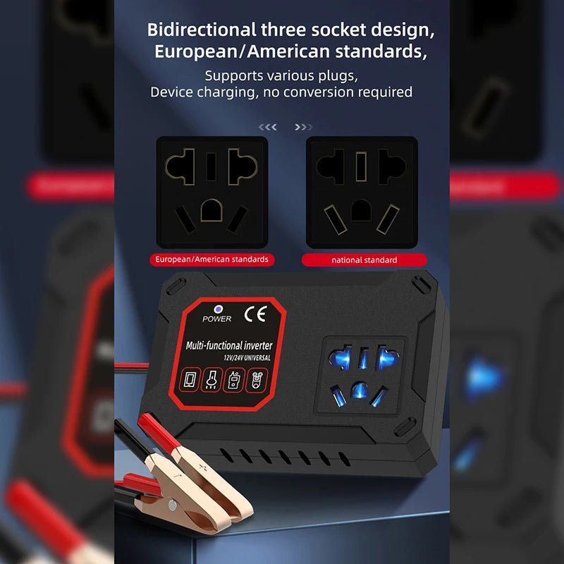 Car Power Inverter 200W 12V/24V To 220V Converter Charger Adapter Universal Socket Portable Vehicle-mounted Home Auto Inverters