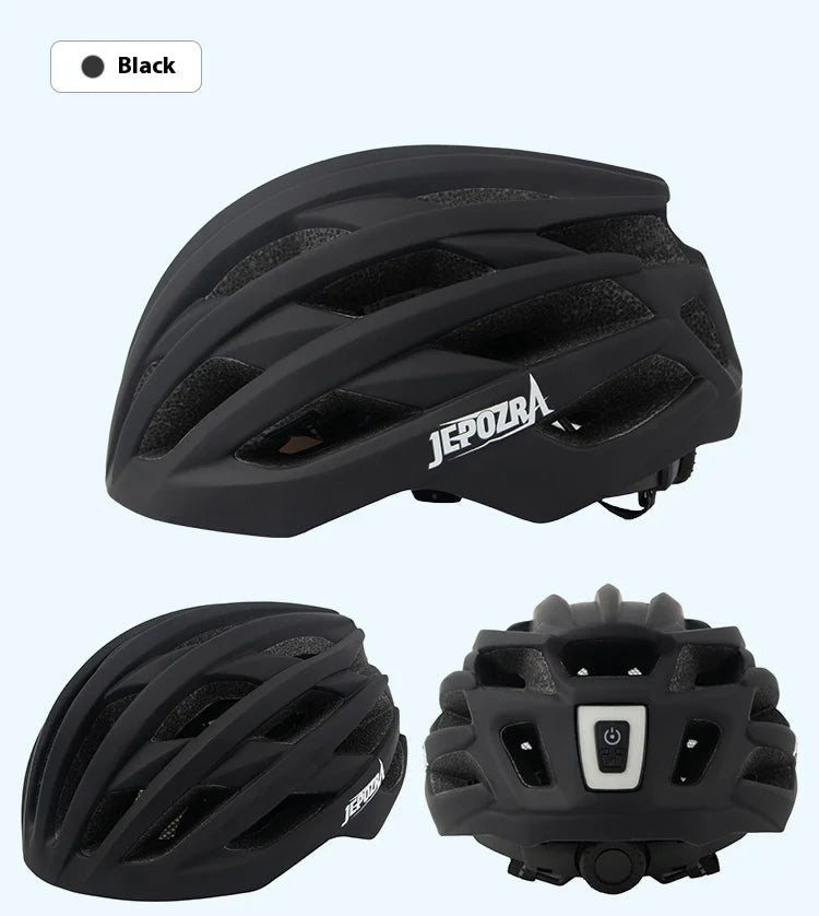 JEPOZRA Cycling Helmet Man Women LED Light Helmet Road Mountain Bike Helmet Bicycle Helmet Rechargeable Brim Design Helmet