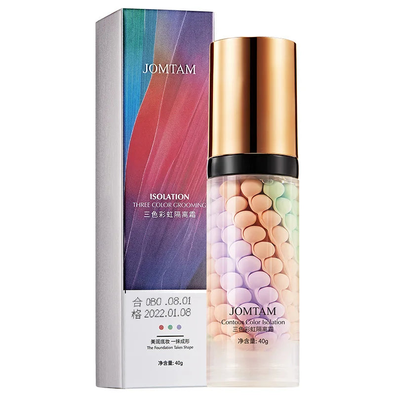 40g Face Makeup Primer Tri-color Cream Brighten Contour Color Isolation Waterproof Makeup Foundation Natural Makeup Base Cream