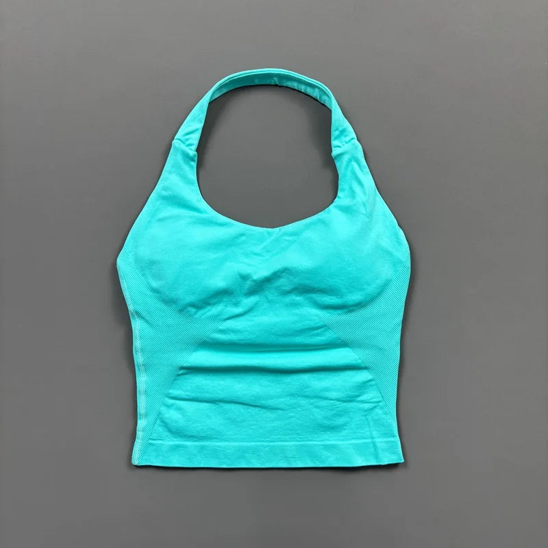 HISTELLO Sports Halter Top Seamless Longline Strappy Gym Tank Top Women Yoga Clothing Workout Fitness Sportswear Pilates Vest