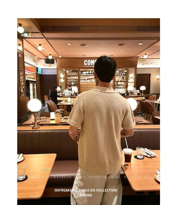 Men's Vintage Knitted Polo Shirt 2025 Summer Short Sleeve Cotton-Blend Breathable Old Money Style Luxury Texture Top