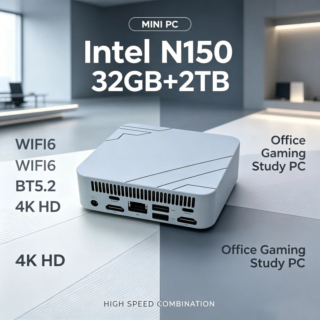 Mini PC Intel Core N150 16GB RAM 2TB SSD Mini Desktop Computer WIFI6 BT5.2 4K HD Office Gaming Study Mini PC