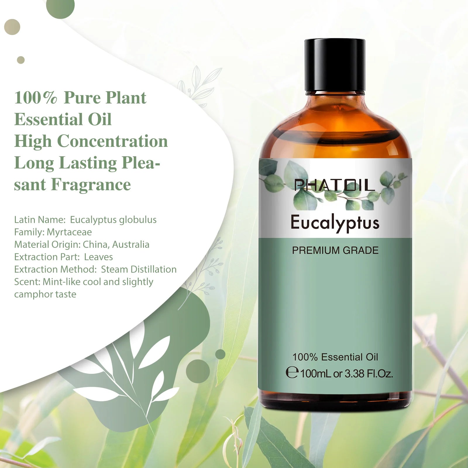 PHATOIL 100ML Copaiba Pure Essential Oils Helichrysum Neroli Australian Tea Tree Lemon Eucalyptus Turmeric Oregano Spearmint Oil