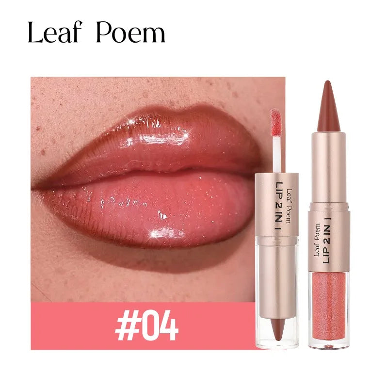 2IN1 Tapered Gradient Lipliner Pen Waterproof Black Brown Lip Liner Contour Pencil Makeup Double Head Mirror Glass Lip Gloss