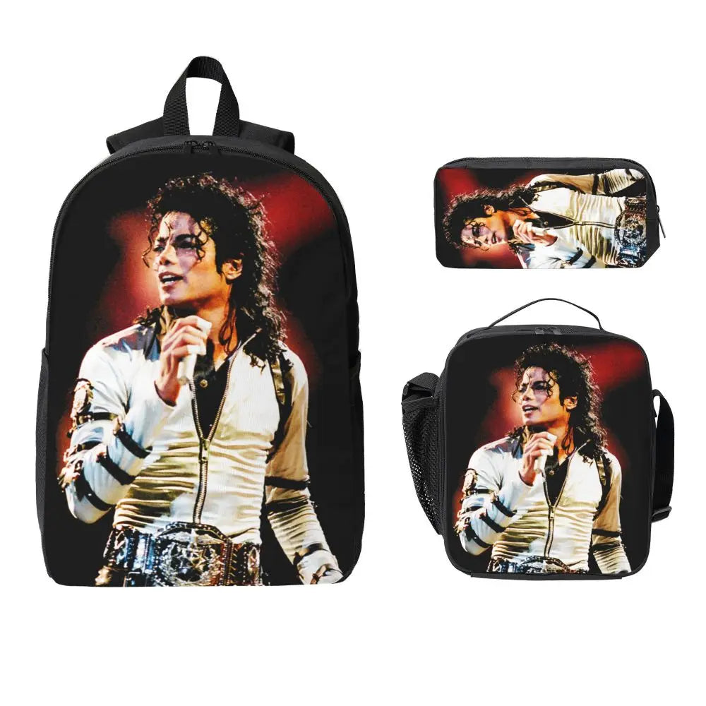 MJ Pop Legend Music 3pecs/set Backpack for Student Shoulder Bag Lunch bag Pencil Case
