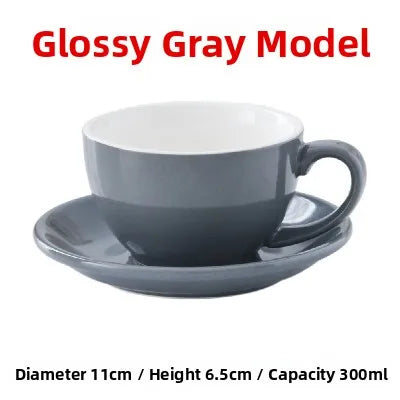 European Style Matte Latte Cup Ceramic Cappuccino Cup Large Mouth Coffee Cup Plate Set Handmade Craftsmanship 300ml