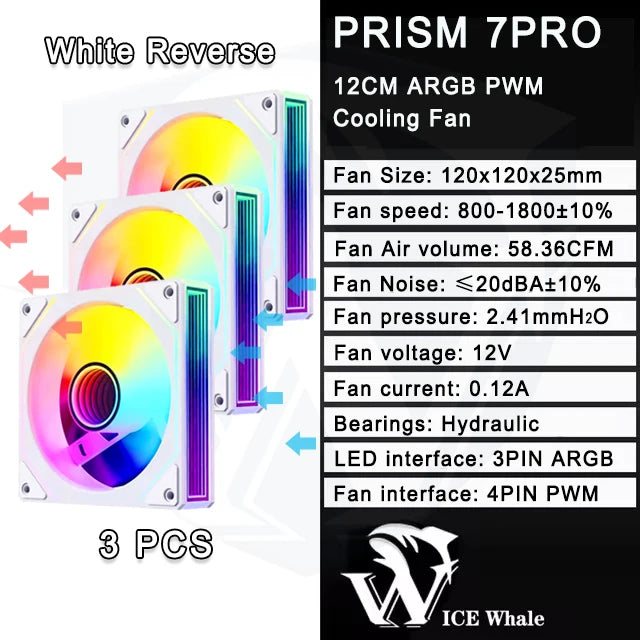 ICE Whale Prism 7 PRO ARGB PC Case Fan 120mm Infinity Mirror Design Motherboard Lighting Sync 4PIN PWM CPU Cooler Fan Ventilador